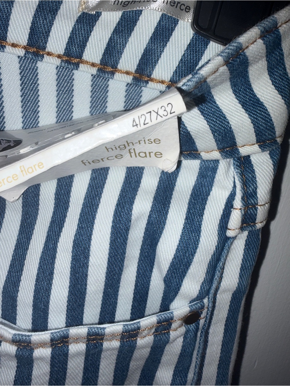 Wrangler Navy and White Vertical Stripe High-Rise Bell Bottom Jeans - Picture 5 of 6